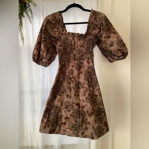 PRINTED COTTON MINI SMOCK DRESS